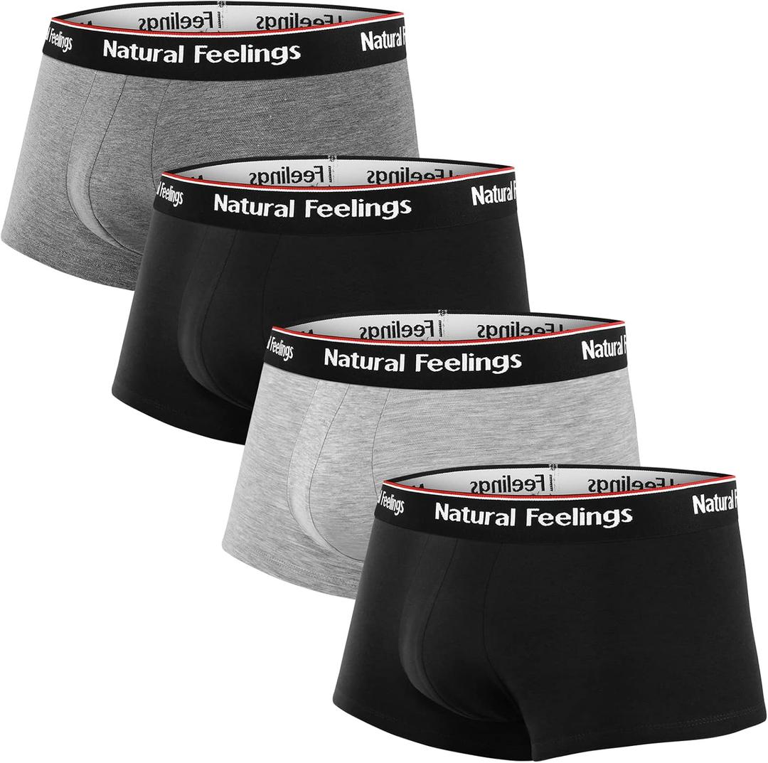 Natural Feelings Mens Underwear Boxer Briefs Pouch Trunks Underwear for Men 1.5" No Fly Boxer Trunks 4-Pack