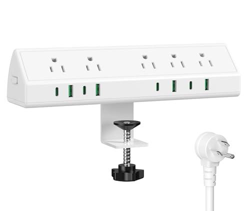 Jgstkcity Desk Clamp Power Strip,45W Fast Charging Station,4 USB-C,4 USB-A,Desk Mount Surge Protector,1875W Extension Cord with Multiple Outlets,ETL Listed,for Home Office Dorm Room,White,6 FT