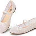 Trary Flats for Women Closed Round Toe Ballet Flats Mary Jane Shoes Women with Elastic Strap Cute Bowknot Comfortable Dress Shoes for All-Year Daily Work Casual Wear (5.5, Mesh White)