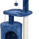 ClevaHome Small Deep Denim Blue Cat Tree for Small Spaces, Kittens, 33.5" Multi-Level Condo with Sisal Scratching Post, Plush Perches & Interactive Pompom Toy for Indoor Cats