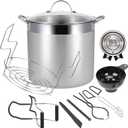 Water Bath Canning Pot with Rack and Lid, Steam Canner with Canning Supplies Starter Kit, 9 Pieces, Stainless Steel, Black (Induction/Glass Top Stove Compatible) U3