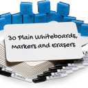 Charles Leonard Dry Erase Board Classroom Pack - Mini Lapboard School Supplies for Teachers, Students - Includes 30 each Erasable White Boards, 2 Inch Felt Erasers and Black Dry Erase Markers (35090) (Plain)