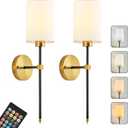Battery Operated Wall Sconce Set of Two, Wireless Rechargeable Wall Light With Remote Control, Dimmable, 4 Color Temperatures, RGB, Timer, for Living Room,Bedroom,Entryway, Black Gold, 26.8 Inch