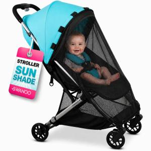 Swanoo Stroller Sun Shade Cover, Mosquito Net for Stroller Shade Extender with Magnetic Tabs Block 70% of UV Rays, Bug Net Sun Protection Baby Stroller Accessories Stroller Canopy