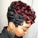 MOONSHOW Short Wigs for Black Women Ombre Wine Red Color Curly Wigs Short Black and Burgundy Pixie Cut Wigs for Black Women 1B/99J Short Layered Hair Pixie Cut Wigs for Women(Ombre Burgundy)