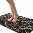 QJHOMO Marble Bathroom Runner Rug Gold Decor Long Bathroom Rugs Black Bath Mat Non Slip Super Absorbent Bathmat Machine Washable Floor Carpet for Tub, Shower, Bedroom (24x48 inch)