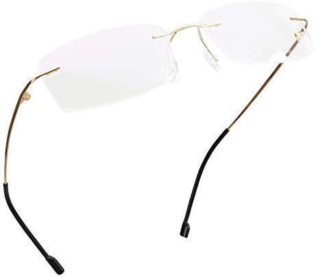 LifeArt Blue Light Blocking Computer Reading Glasses,Men's and Women's Rimless Frame (Golden, +3.50 Magnification)