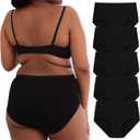 INNERSY Plus Size XL-5XL Big Curvy Woman Cotton Underwear High Waist Briefs 5-Pack (XX-Large, Black)