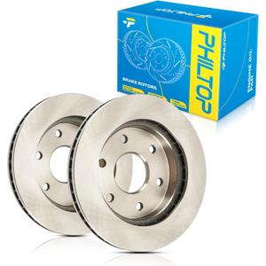 PHILTOP Front Drilled & Slotted Brake Rotors for Buick 2000-2005 LeSabre, Chevrolet 2000-2005 Impala, Cadillac 1997-2005 DeVille | Zinc Coated Anti-Rust | OE Replacement Brake Rotors Pair # 55034