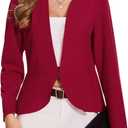 MINTLIMIT Women's Ruffle Hem Blazer Long Sleeve Hook Open Front Notched Collar Peplum Blazers Business Office Suit Jacket (Medium, Red)