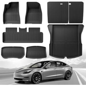 Weize Floor Mats Fit for Tesla Model 3 Highland 2025 2024, TPE All Weather Cargo Liner Floor Mats and Cargo Trunk Mats Accessories Front Rear Cargo Mat Full Set of 8