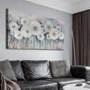 Acocifi Floral Canvas Wall Art for Living Room Dandelion Picture Large Flower Bedroom Painting 60% Handmade Textured, Grey Vintage Artwork Framed for Dining Room Office Home Decor 40"x20"