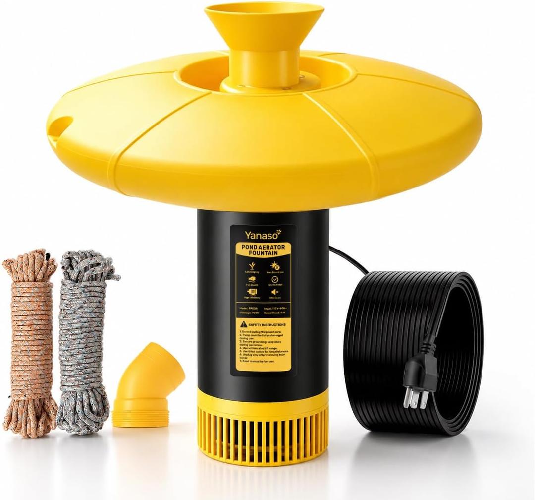 1HP Pond Fountain Aerator, 15000 GPH Floating Fountain Pump for Pond & Lake, 750W 110V High Flow, 100FT Power Cord, 2 Spray Patterns, Energy-Efficient Water Circulation System