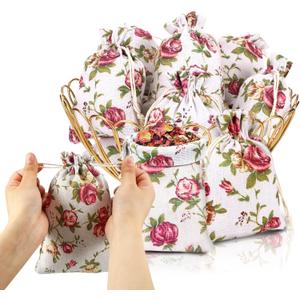 Pangda 30 Pieces Small Size Rose Drawstring Bags Burlap Flower Pouch Bag Linen Gift Pocket Jewelry Pouch for Wedding DIY Craft Party (5.1 x 7 Inch)