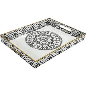 Decorative Tray,Serving Trays,Bathroom Tray,Waterproof and Rustproof,15.7"x 11.8"x1.57",Suitable for Holding Toiletries,Aromatherapy,and Greenery,Ideal for Hotels and Homes (White Black Pattern)