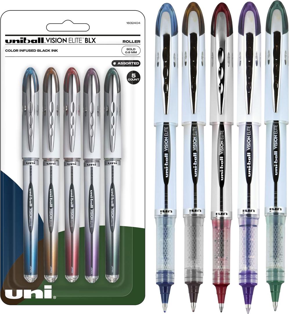 Uni-Ball 1832404 VISION ELITE BLX Series Rollerball Pen .8 mm Assorted 5/ST