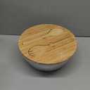 Glass Salad Bowl With Lid, 4.7 Quart Large Serving Bowl Thick Glass Fruit Bowls With Bamboo Utensils, 10.7Inch Trifle Bowl for Salad, Pasta, Dessert Display Cake, Microwave Safe