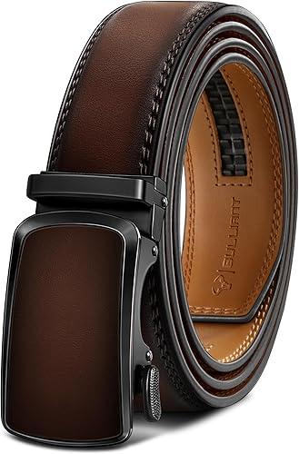 BULLIANT Men's Belt, Brand Ratchet Belt Of Genuine Leather For Gift Men Dress, Size Customized(Deep Brown, 26"-34" Waist Adjustable)