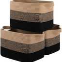OIASKET Storage Basket for Organizing, Woven Baskets for Storage, Rectangle Decorative Baskets for Shleves, Closet, Toys, Books, Nursery Organizer Bins - Pack of 3 (Black & Brown)