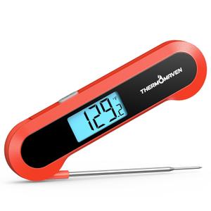 Professional 0.5 Sec Instant Read Meat Thermometer Digital, NIST Certified 0.5 Accuracy, Auto Rotate Large LCD Display, Highly Waterproof Cooking Thermometer for Baking Grill BBQ Smoker Oven, Red