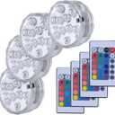 Submersible LED Lights, 4PCS Waterproof Underwater Remote Controlled Battery Operated Wireless, Multicolor Submersible Led Lights for Christmas, Pond, Party, Wedding, Vase Base Decorations