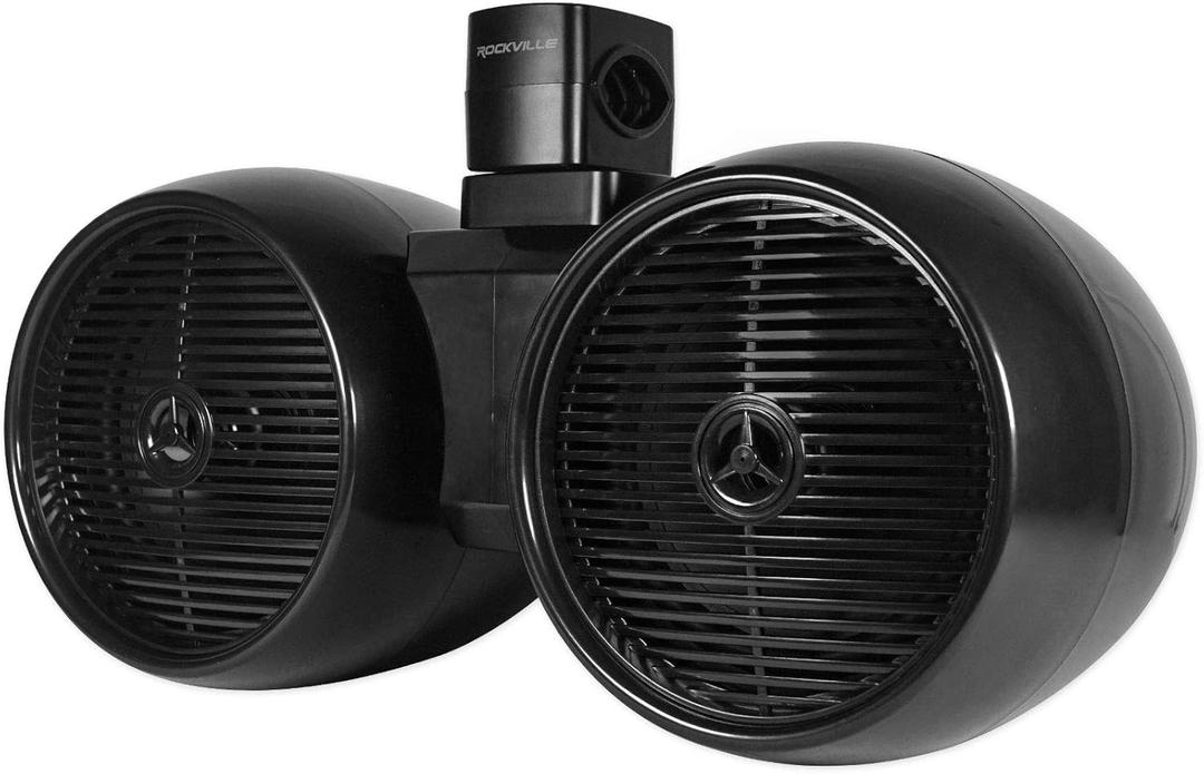 Rockville DWB80B Dual 8" 800W Marine Wakeboard Tower Speakers, 4 Ohm, ABS Enclosure, Titanium Tweeter, 360 Degree Swivel Mount, Black, for Boats, Jeeps, ATVs & UTVs