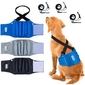 Dono Washable Belly Bands for Male Dogs 3 Pack, Reusable Dog Diapers, Super-Absorbent Doggie Puppy Male Wraps, Blue Black Gray, Medium