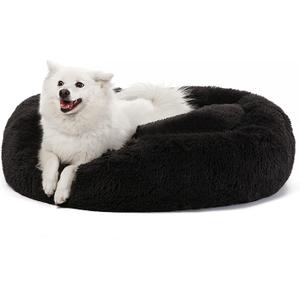 JOLLYVOGUE Dog & Cat Bed, Calming Anti-Anxiety Pet Bed for Small Dogs, Fluffy Donut Cushion for Small and Medium Pets (20") (Pure Black)