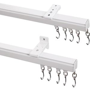 ChadMade Ceiling/Wall Mount Curtain Track Rod Set with Hooks, 6ft - 9ft Adjustable Length Window Rod Track Curtain Rail System For Living Room Bedroom, Work with Grommet and Pinch Pleated Curtain (6-9ft (72-108in), White)