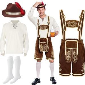 Men's German Oktoberfest Costume Set Bavarian Lederhosen Men Outfit for Adults Halloween Beer Festival, Large