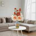 Fake Flowers with Small Hand-Painted Vase,17" Champagne Artificial Flowers Bouquet in Ceramic Vase,Silk Flower Eucalyptus Arrangements for Home Dining Living Room Office Coffee Table Decorations