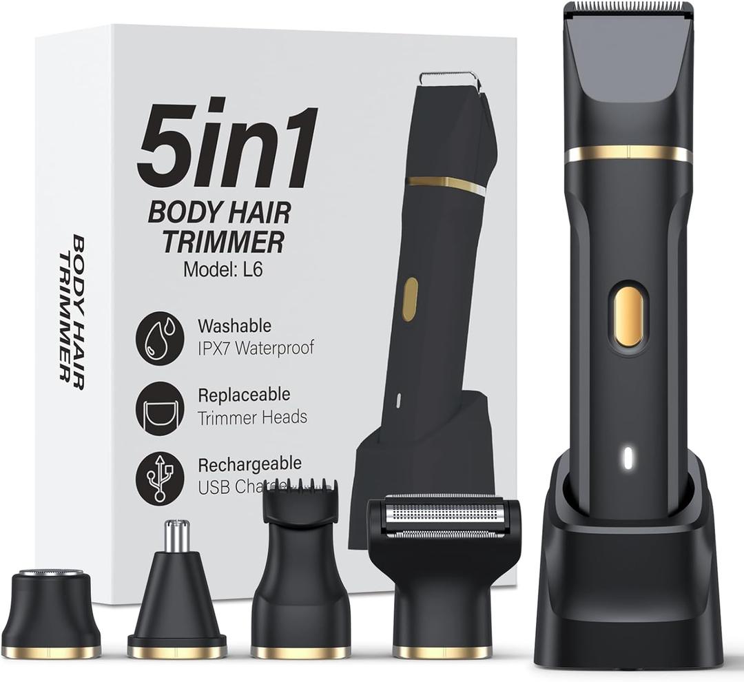 5-in-1 Bikini Trimmer for Women, IPX7 Waterproof Electric Razors Shaver, Cordless Body Hair Trimmer, Facial & Pubic Hair Removal, Ceramic Blade (Black)