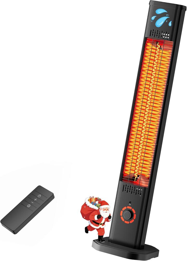 Patio Heater for Outdoor Use1500W, 8H Timer, Waterproof, Infrared Electric Protable Patio Heater, 8 Levels Heating for Garage Backyard Black