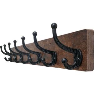 WEBI Rustic Coat Rack Wall Mount,30" Long 7 Cast Iron Coat Hooks Wall Mounted,Heavy Duty Wood Wall Coat Hanger Hooks for Hanging Coats,Jacket,Clothes,Backpack,Farmhouse,Rustic Brown