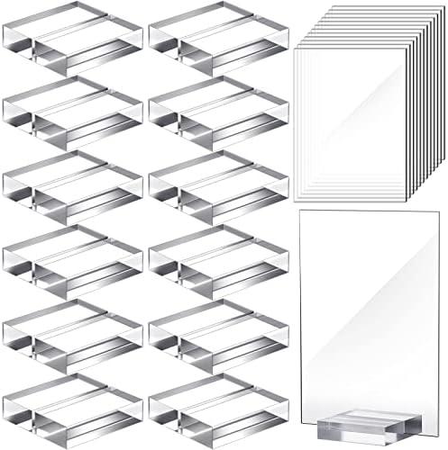 Yulejo 12 Pcs Clear Acrylic Place Cards with 12 Acrylic Holder Wedding Table Numbers with Acrylic Stand ​DIY Table Name Cards Plates for Wedding Reception Banquet Decors (4 x 6 x 0.08 Inch)