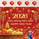 Vietnamese New Year Backdrop TET Decorations 2026 Lunar New Year Photography Background for Vietnam Spring Festival Party Decorations Banner Supplies (6x4FT: 72x48 inch)