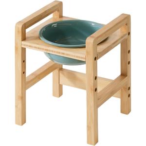 Ceramic Adjustable Raised Dog Bowl with Durable Non-Slip Bamboo Stand Elevated for Medium Dog Food and Water Bowl Dog Dish Pet Feeding Bowl (Single 6.9" Bowl, Dark Green)