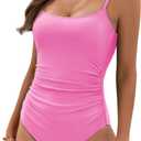 Eomenie Women's One Piece Swimsuits Tummy Control Ruched Bathing Suit 1 Piece Swimwear (Pink, M)