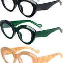 MMOWW Oversized Cat Eye Reading Glasses for Women 3 Pairs Thick Frame Blue Light Blocking Glasses Stylish Computer Readers (Black/Green/Amber),+2.0