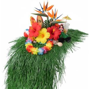 XLX TURF 13" x 36" Shaggy Fake Grass Table Runner for Hawaiian Party Summer Decor, Fireproof Green Thatch Palm for Wedding, Jungle Safari Wild One Birthday, Baby Shower
