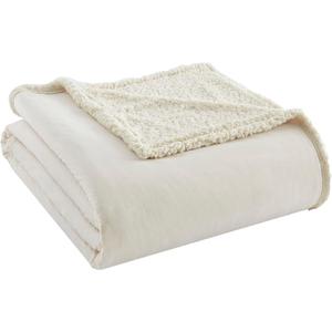 Thermee Micro Flannel Sherpa Blanket, Super Soft, Easy Care, Sand, Full/Queen