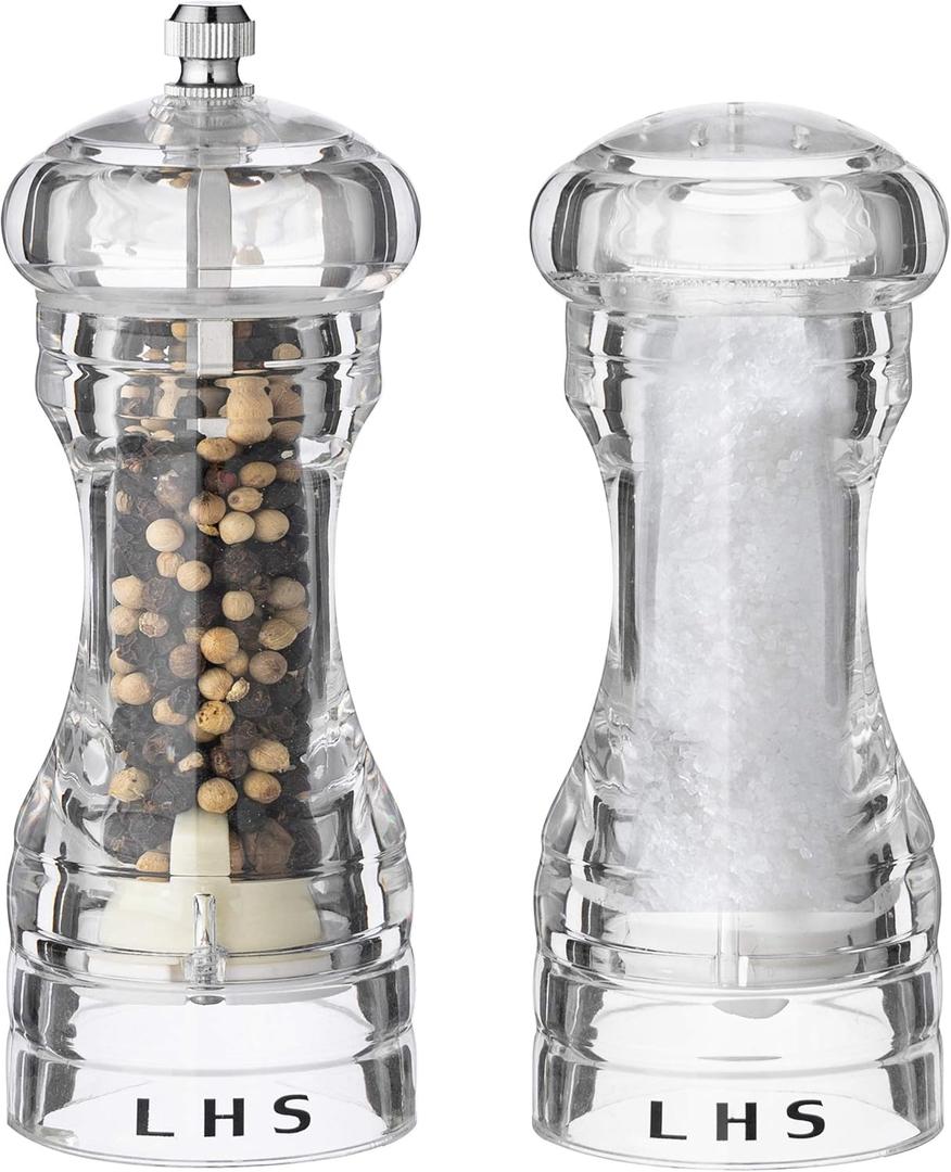 LHS Pepper Mill and Salt Shaker Set of 2 Salt and Pepper Mill Shaker with Adjustable Coarseness-Clear