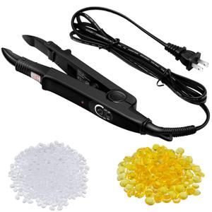 Zhehao Fusion Hair Extensions Tool Us Plug Professional Hair Extensions Tools Fusion Heat Iron Connector Wand U Tip with 1 Bags Keratin Glue Granule Beads (Black)