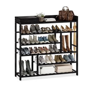 Bamworld Shoe Rack for Front Door Entrance Bamboo Shoe Organizer with Storage Box Free Standing Shoe Cabinet Shoe Storage Shelf for Entryway, Closet and Doorway (Black)