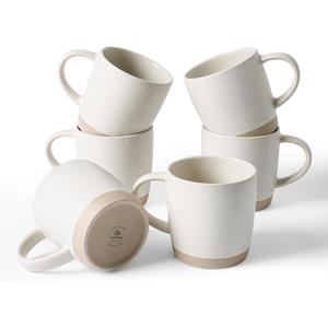 famiware Coffee Mugs Set of 6, Milkyway 13 oz Mug Set, Ceramic Cup Set with Handle for Coffee, Tea, Cocoa, Milk, Matte White