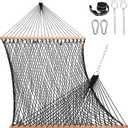 Lazy Daze Hammocks 12FT Double Rope Hammocks, 2 Person Hand Woven Cotton Hammock with Spreader Bar, Carabiner, Tree Strap, Chain for Outside, FIT 13-15 FT Stand, Max 450 Lbs, Black