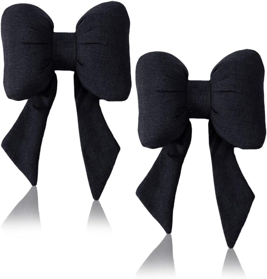 GKWW 2Pcs Bow Pillow Soft Bow Throw Pillow Cute Bowknot Plush Pillow Bow Aesthetic Home Decor Stuffed Bow Lumbar Pillow for Bed Couch Living Room Decor (Black)