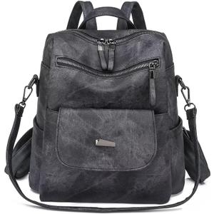 WYFJNX PU Leather Backpack Purse for Women Fashion Multipurpose Design Handbag Ladies Shoulder Bags Travel Backpack Black