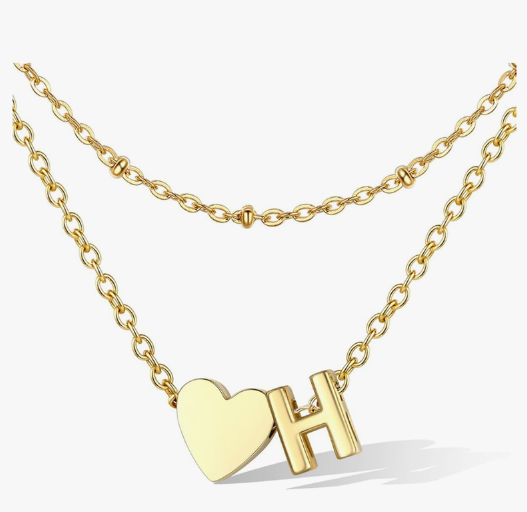 Bestyle Initial Necklaces for Women, Tiny Letter Heart Layered Necklace Dainty Gold/Silver A-Z Pendant Stainless Steel Necklace Personalized Monogram Birthday Jewelry Gifts