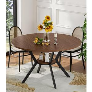 42" Round Dining Table for 4, Farmhouse Kitchen Table with Storage, Space Saving Circle Dinner Table, Rustic Wood Kitchen & Dining Room Tables with Metal Legs for Kitchen, Living Room, Dining Room